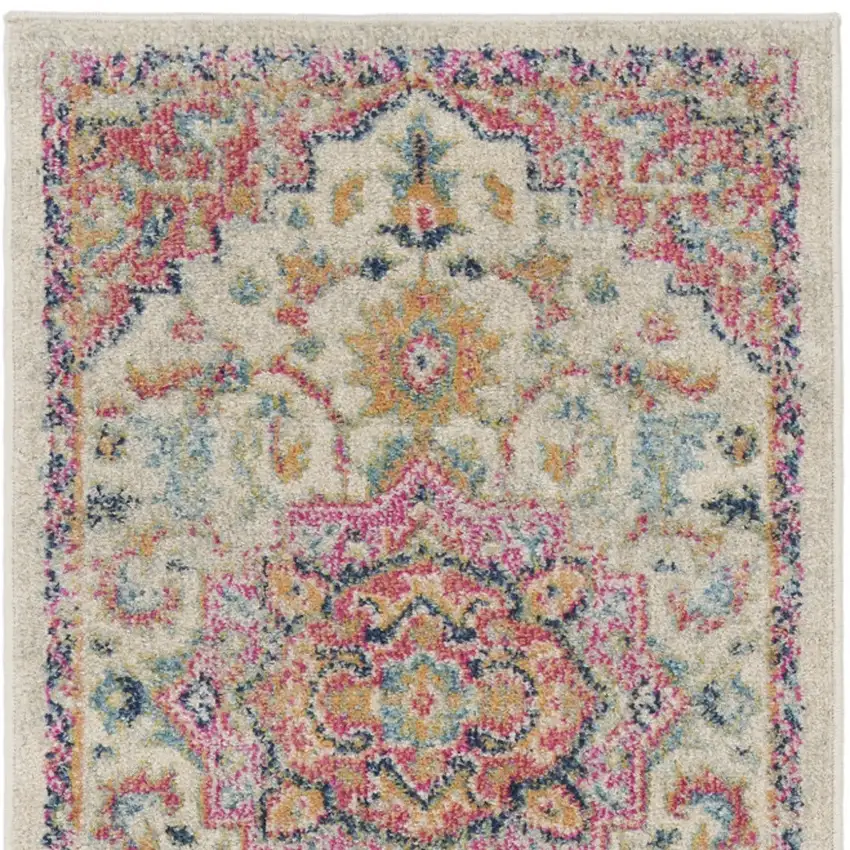 10' Pink and Ivory Oriental Power Loom Runner Rug Photo 7