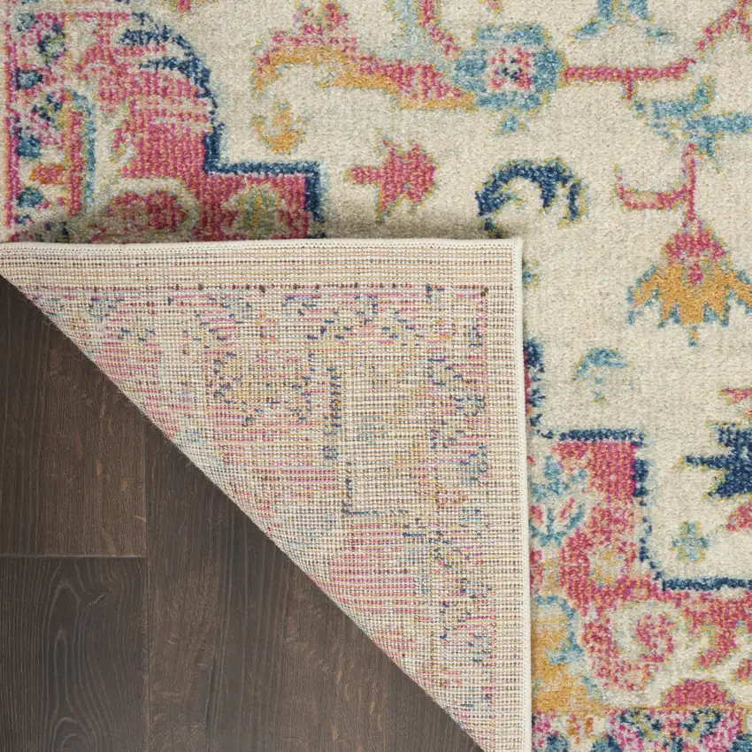 10' Pink and Ivory Oriental Power Loom Runner Rug Photo 9