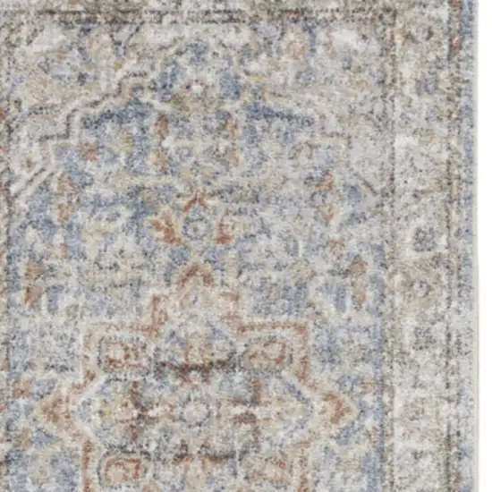 10' Denim Blue Oriental Power Loom Washable Runner Rug Photo 4