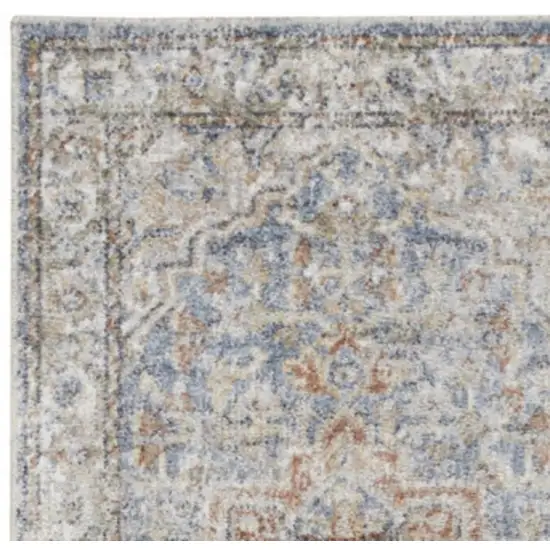 10' Denim Blue Oriental Power Loom Washable Runner Rug Photo 2