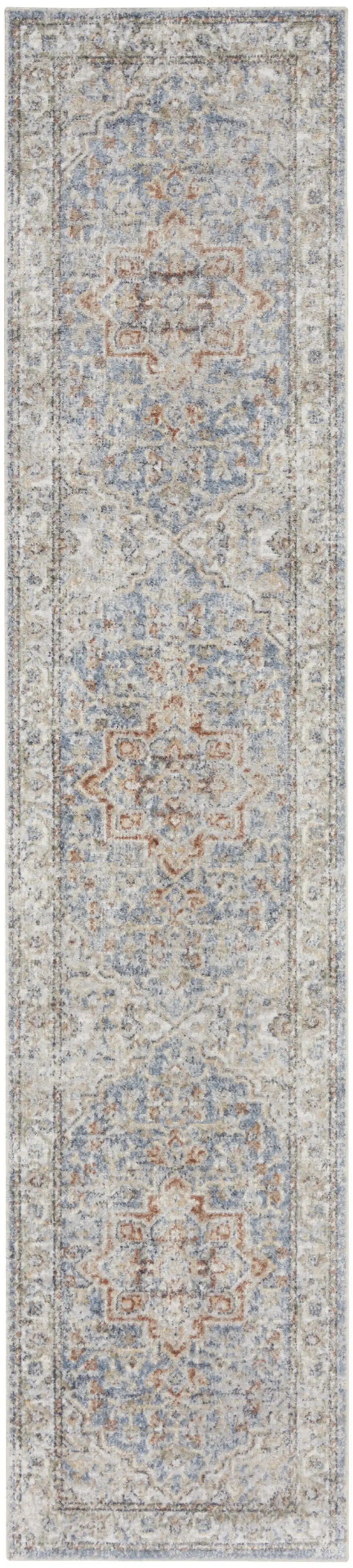 10' Denim Blue Oriental Power Loom Washable Runner Rug Photo 1