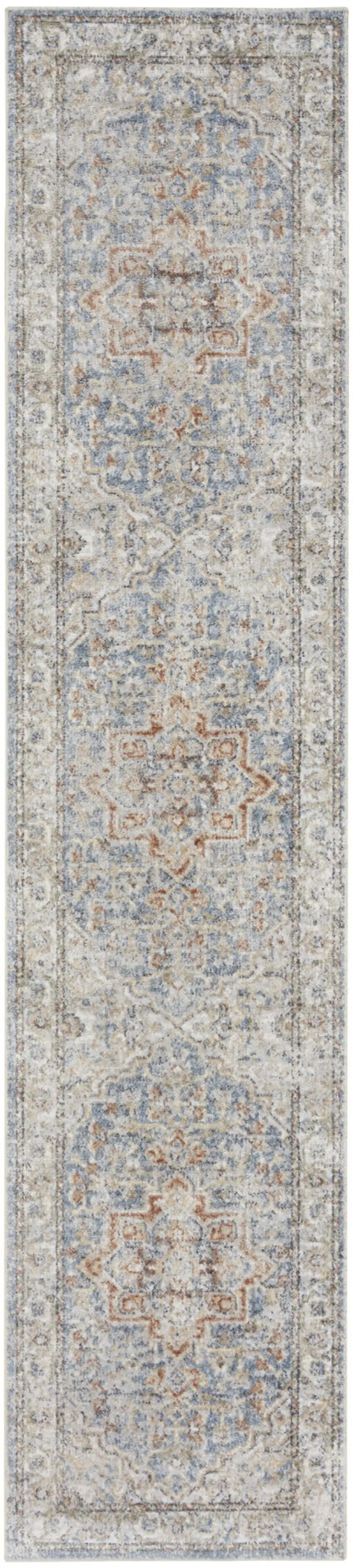 10' Denim Blue Oriental Power Loom Washable Runner Rug Photo 4