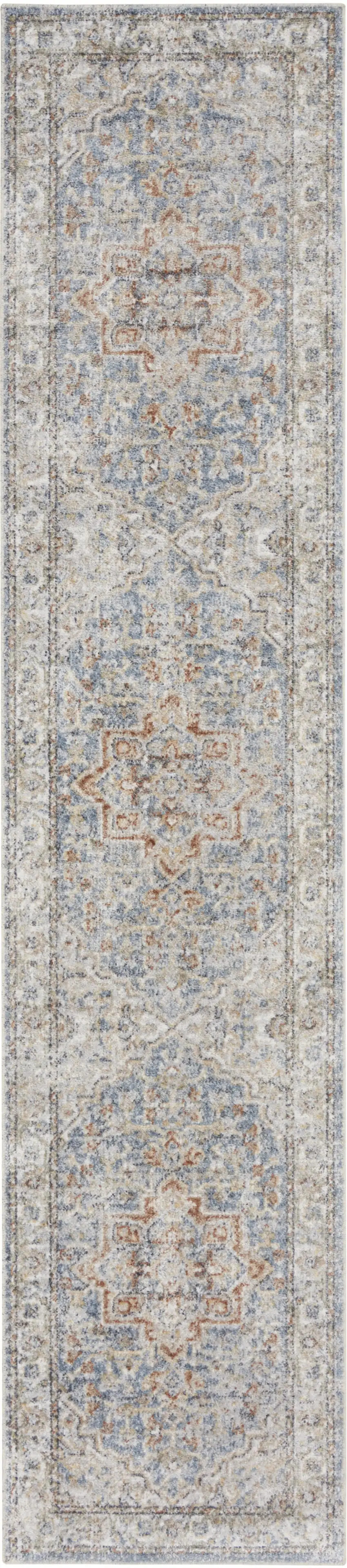 12' Denim Blue Oriental Power Loom Washable Runner Rug Photo 3