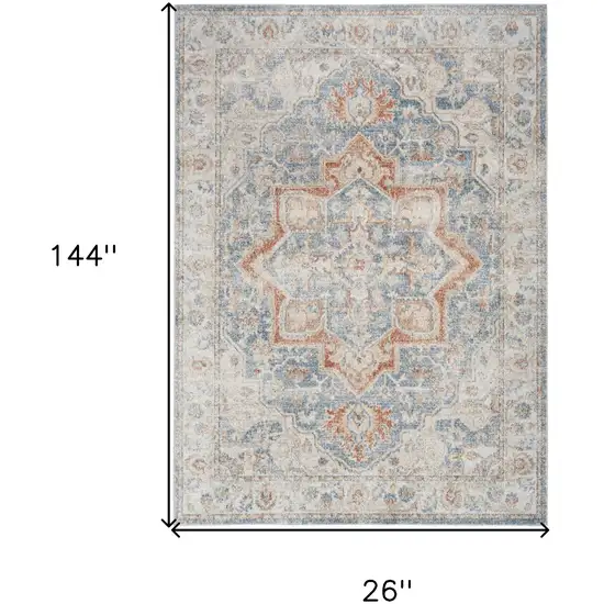12' Denim Blue Oriental Power Loom Washable Runner Rug Photo 6