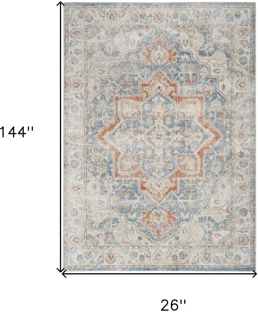12' Denim Blue Oriental Power Loom Washable Runner Rug Photo 6
