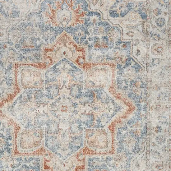 12' Denim Blue Oriental Power Loom Washable Runner Rug Photo 3