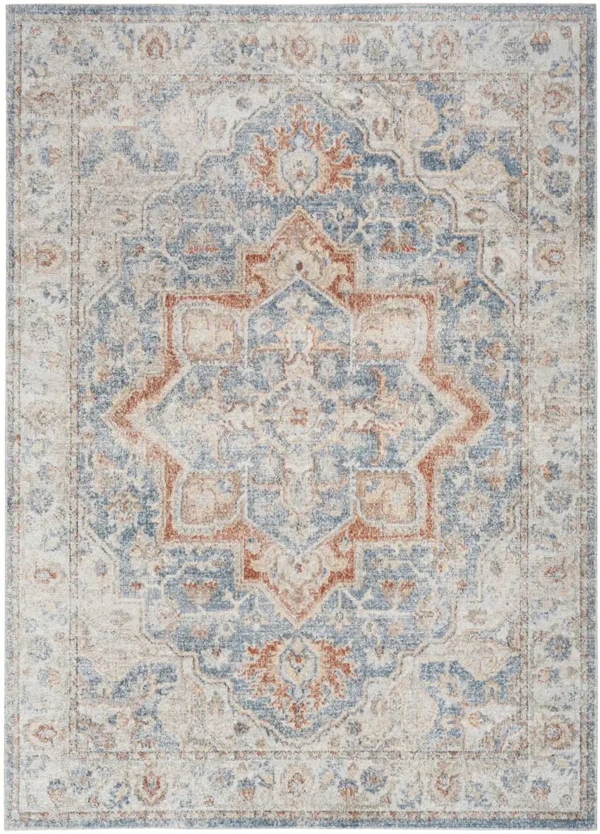 12' Denim Blue Oriental Power Loom Washable Runner Rug Photo 1
