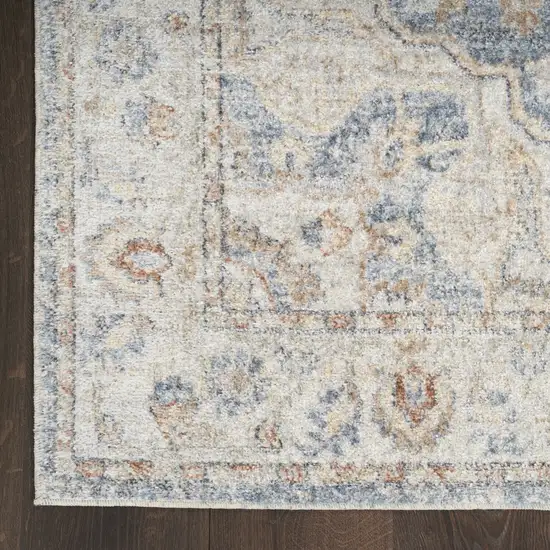 12' Denim Blue Oriental Power Loom Washable Runner Rug Photo 8