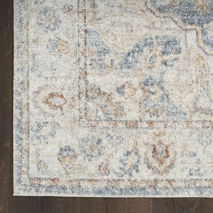 12' Denim Blue Oriental Power Loom Washable Runner Rug Photo 8