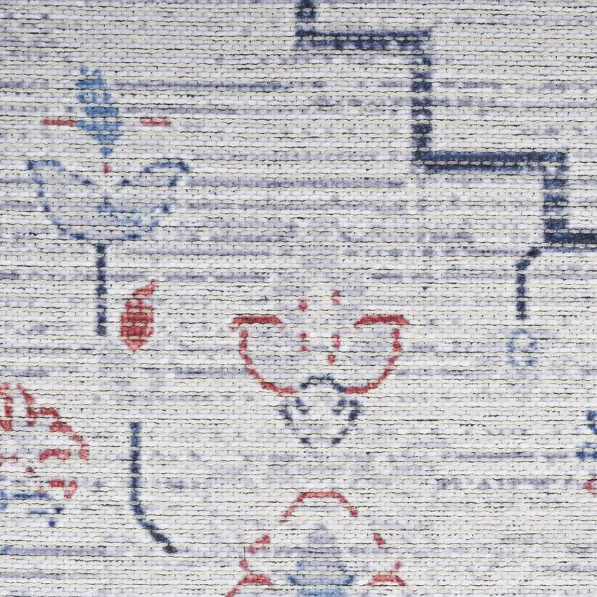 10' Ivory and Blue Oriental Power Loom Washable Runner Rug Photo 1