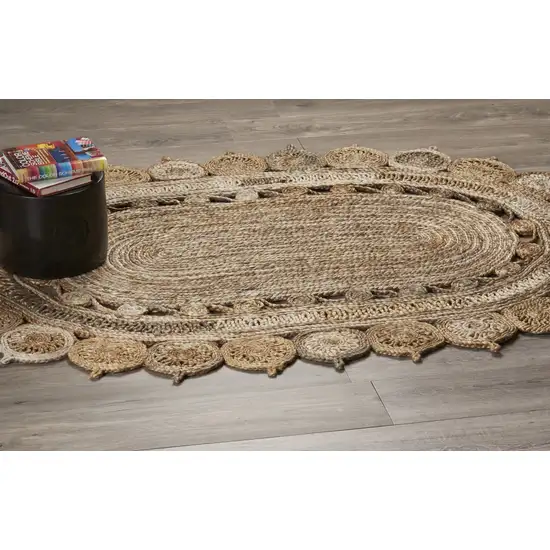 7' Oval Shaped Natural Toned Area Rug Photo 6