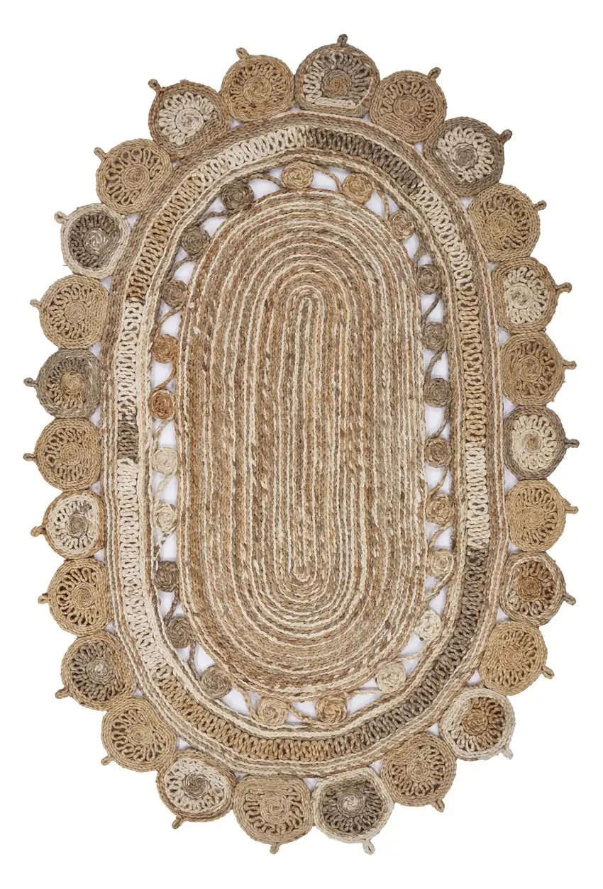 9' Oval Shaped Natural Toned Area Rug Photo 1