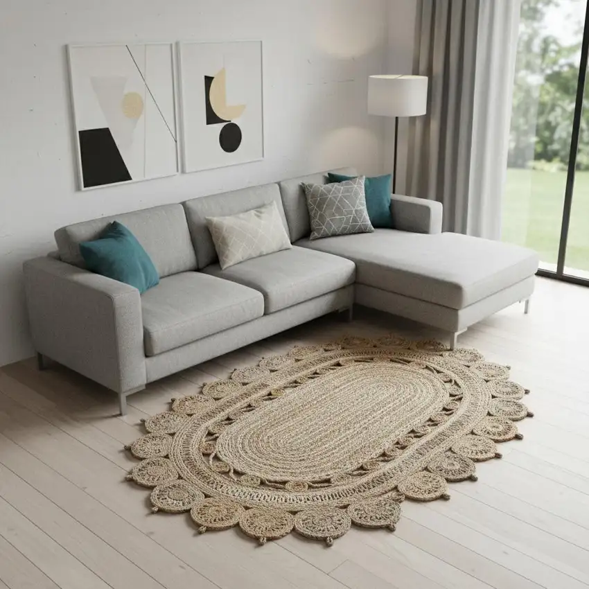 Natural Jute Hand Braided Oval Rug Photo 1