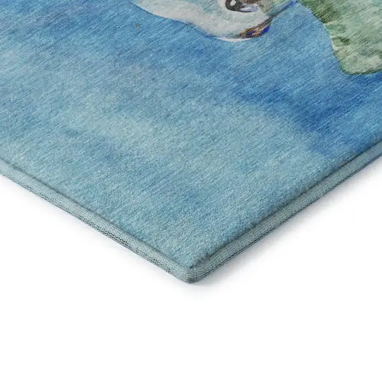 8' Pacific Blue Emerald And Beige Nautical Washable Round Rug With UV Protection Photo 8