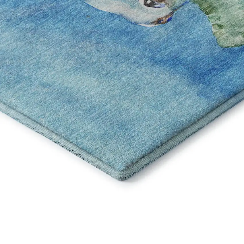 8' Pacific Blue Emerald And Beige Nautical Washable Round Rug With UV Protection Photo 8