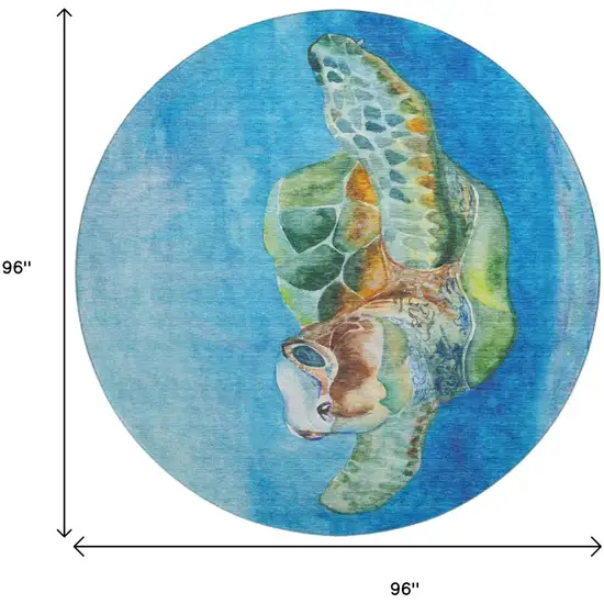 8' Pacific Blue Emerald And Beige Nautical Washable Round Rug With UV Protection Photo 3