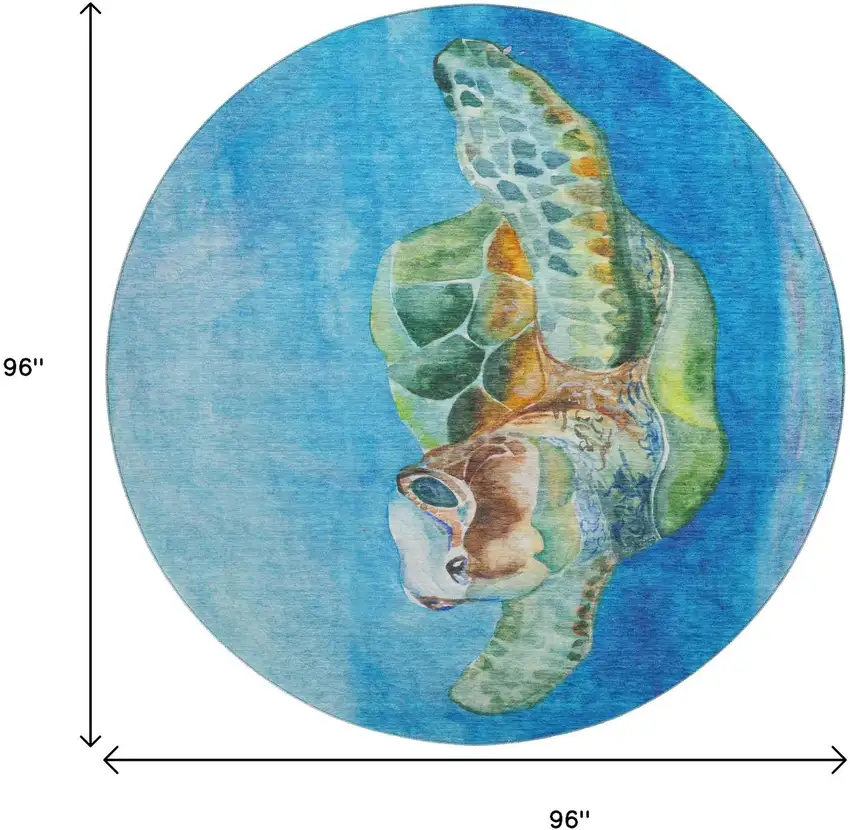 8' Pacific Blue Emerald And Beige Nautical Washable Round Rug With UV Protection Photo 3