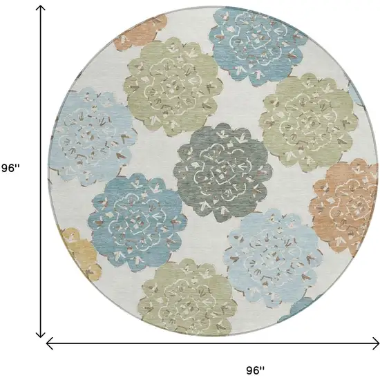 8' Pacific Blue Ivory And Copper Round Quatrefoil Washable Indoor Outdoor Area Rug Photo 3