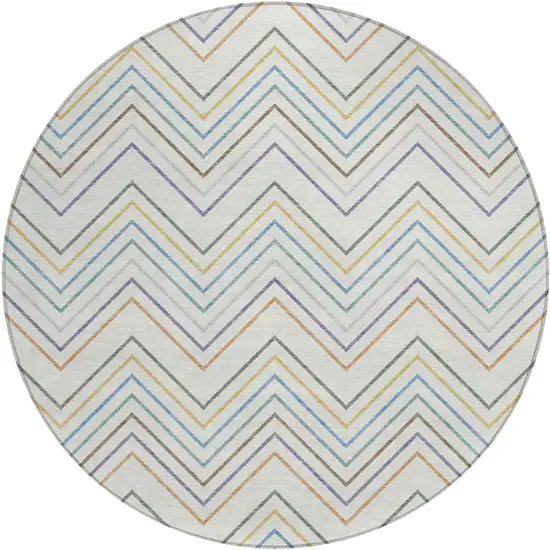 8' Pacific Blue Ivory And Copper Round Striped Washable Indoor Outdoor Area Rug Photo 1