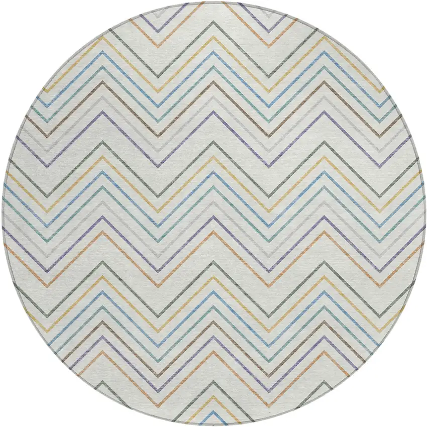 8' Pacific Blue Ivory And Copper Round Striped Washable Indoor Outdoor Area Rug Photo 1