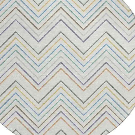 8' Pacific Blue Ivory And Copper Round Striped Washable Indoor Outdoor Area Rug Photo 2