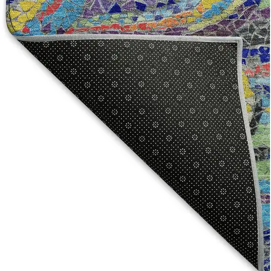 8' Pacific Blue Ivory And Yellow Geometric Washable Round Rug With UV Protection Photo 6