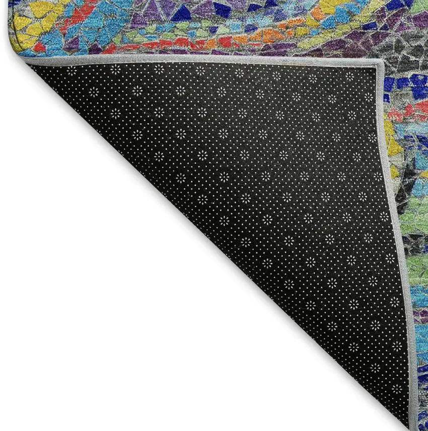 8' Pacific Blue Ivory And Yellow Geometric Washable Round Rug With UV Protection Photo 6