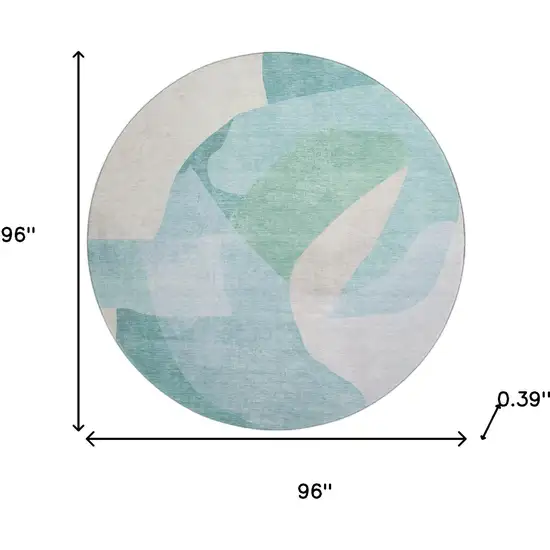 8' Pale Aqua And Beige Abstract Washable Round Rug With UV Protection Photo 8
