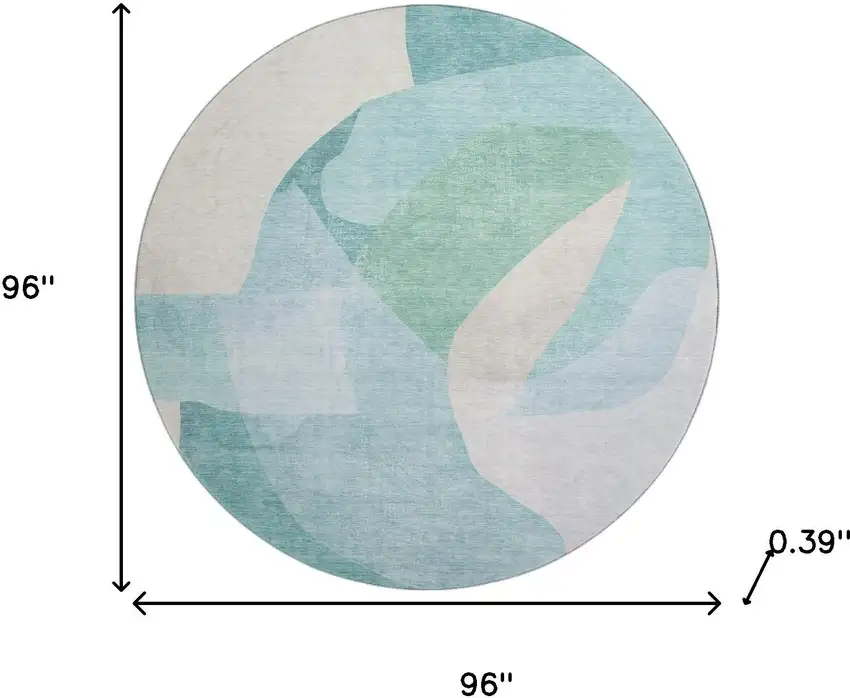 8' Pale Aqua And Beige Abstract Washable Round Rug With UV Protection Photo 8