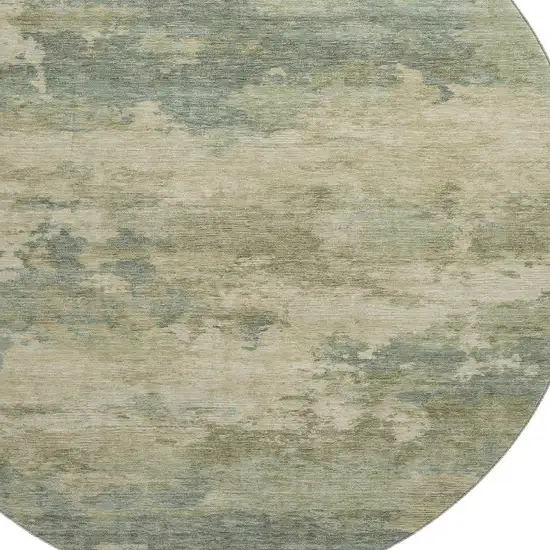 8' Pale Aqua And Beige Abstract Washable Round Rug With UV Protection Photo 3