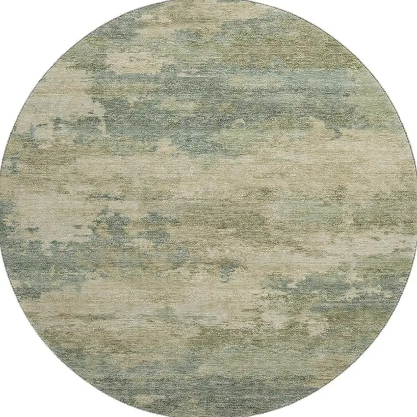 8' Pale Aqua And Beige Abstract Washable Round Rug With UV Protection Photo 4