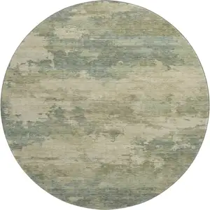 Photo of 8' Pale Aqua And Beige Abstract Washable Round Rug With UV Protection