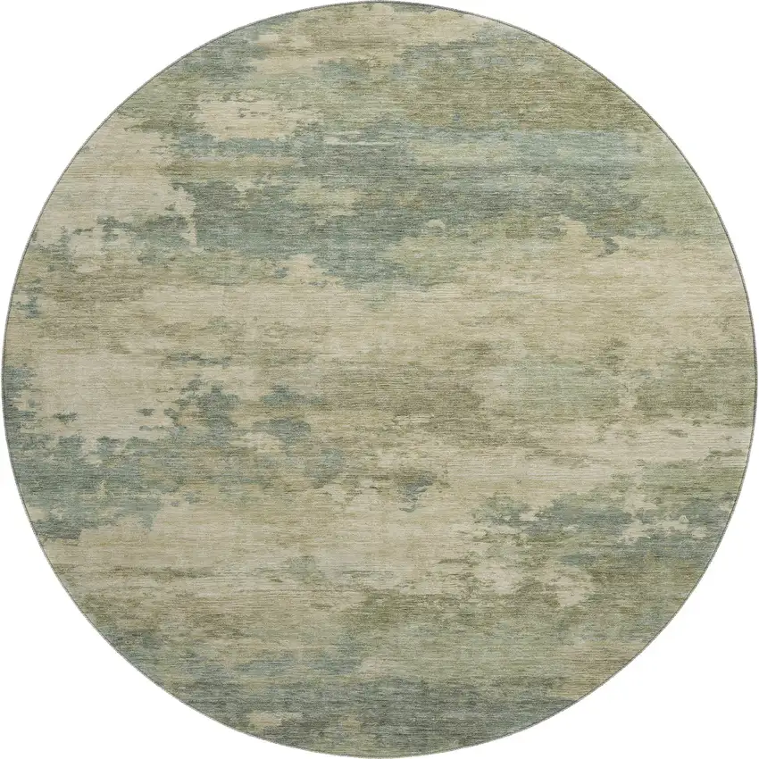 8' Pale Aqua And Beige Abstract Washable Round Rug With UV Protection Photo 1