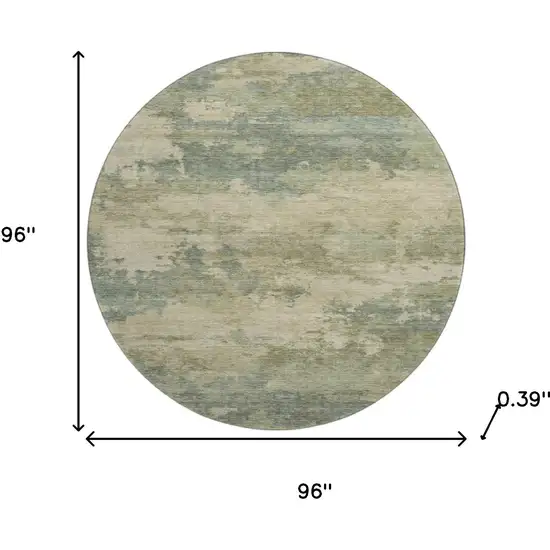 8' Pale Aqua And Beige Abstract Washable Round Rug With UV Protection Photo 8