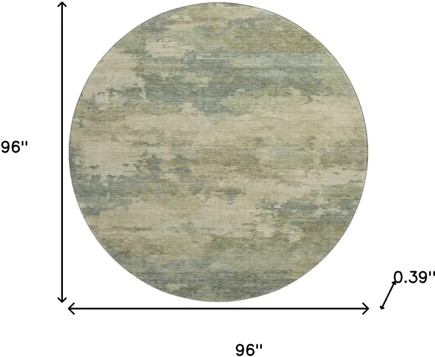 8' Pale Aqua And Beige Abstract Washable Round Rug With UV Protection Photo 8
