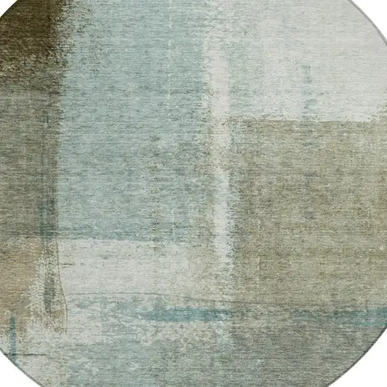 8' Pale Aqua And Beige Round Abstract Washable Indoor Outdoor Area Rug Photo 4