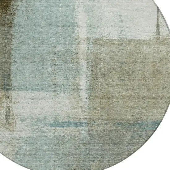 8' Pale Aqua And Beige Round Abstract Washable Indoor Outdoor Area Rug Photo 8