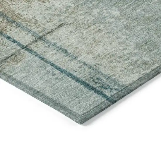 8' Pale Aqua And Beige Round Abstract Washable Indoor Outdoor Area Rug Photo 7