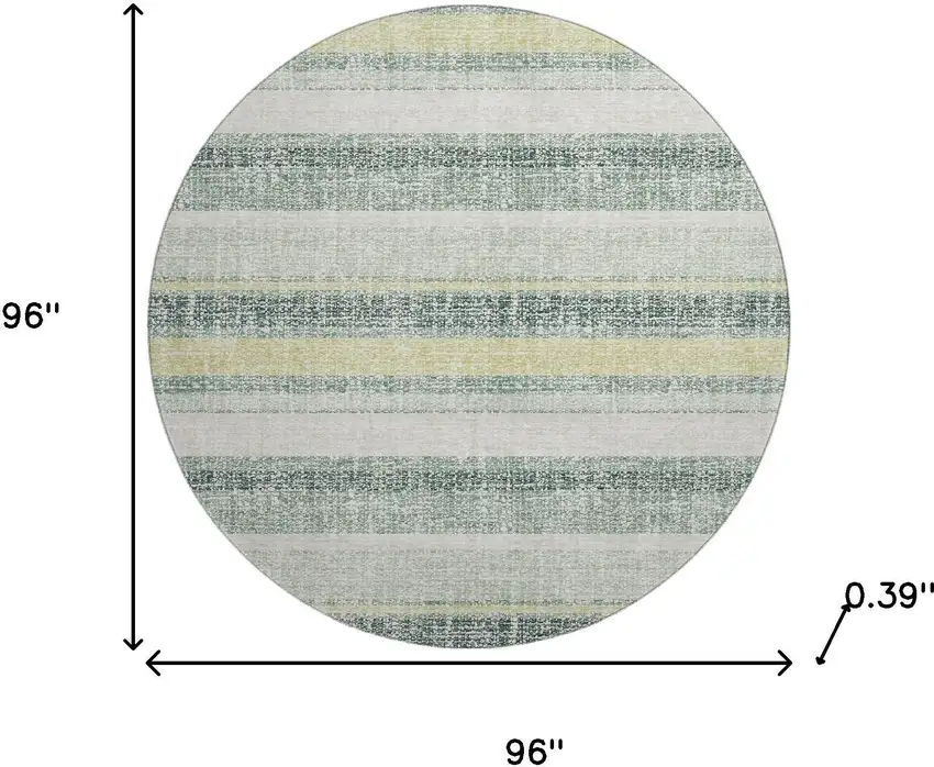 8' Pale Aqua And Beige Striped Washable Round Rug With UV Protection Photo 8
