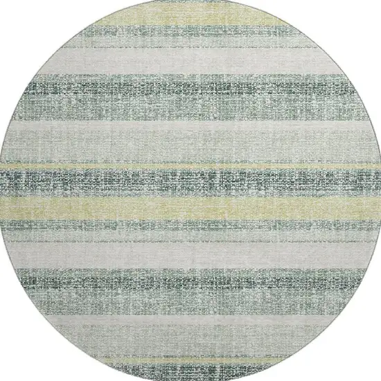 8' Pale Aqua And Beige Striped Washable Round Rug With UV Protection Photo 4