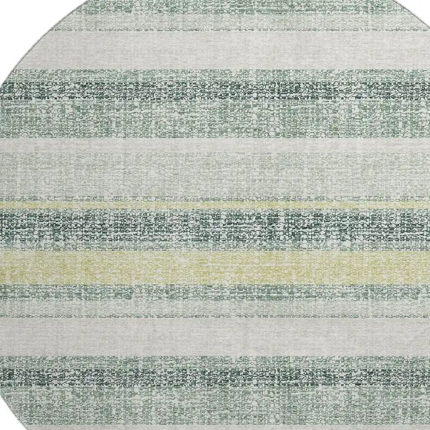 8' Pale Aqua And Beige Striped Washable Round Rug With UV Protection Photo 3