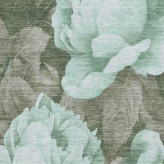 8' Pale Aqua And Brown Floral Washable Area Rug With UV Protection Photo 2