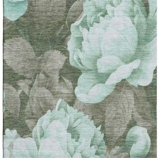 8' Pale Aqua And Brown Floral Washable Area Rug With UV Protection Photo 3