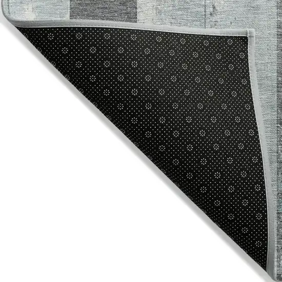 8' Pale Aqua And Charcoal Round Striped Washable Indoor Outdoor Area Rug Photo 9