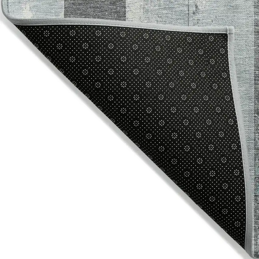 8' Pale Aqua And Charcoal Round Striped Washable Indoor Outdoor Area Rug Photo 9