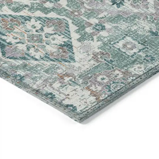 8' Pale Aqua And Copper Round Floral Medallion Washable Indoor Outdoor Area Rug Photo 7