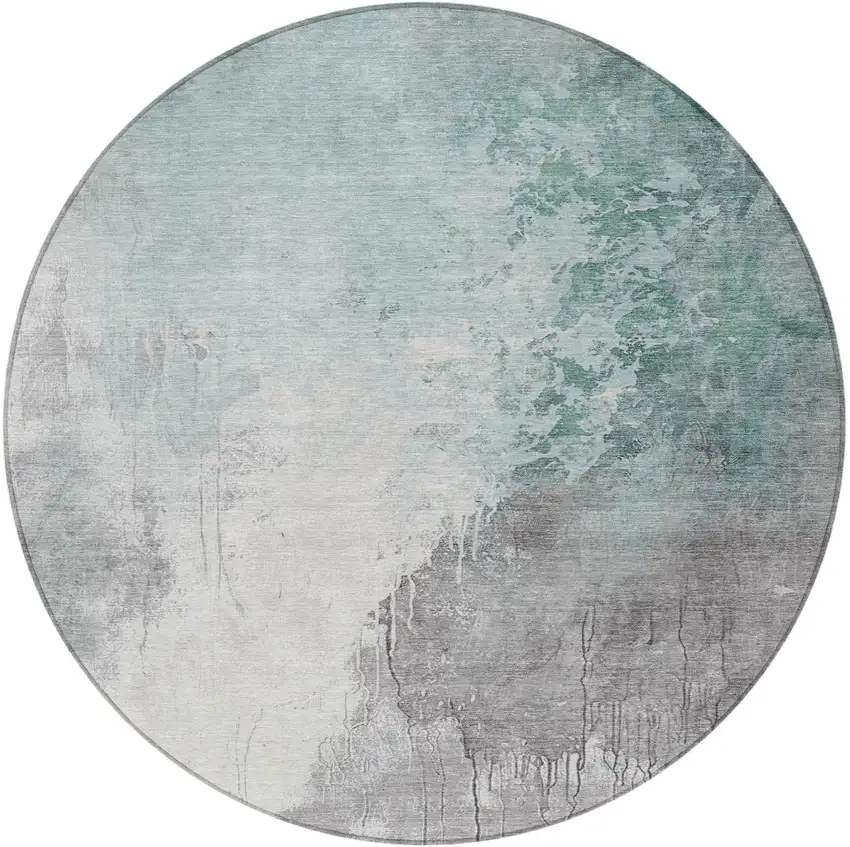 8' Pale Aqua And Gray Round Abstract Washable Indoor Outdoor Area Rug Photo 4