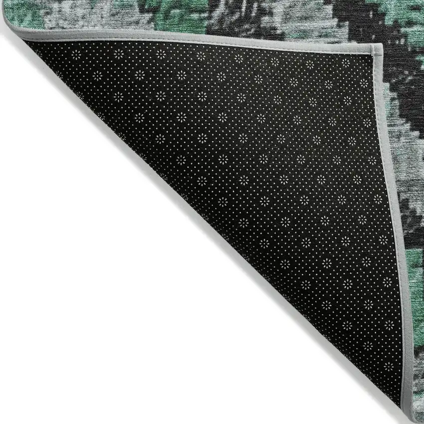 8' Pale Aqua And Gray Round Aztec Washable Indoor Outdoor Area Rug Photo 9