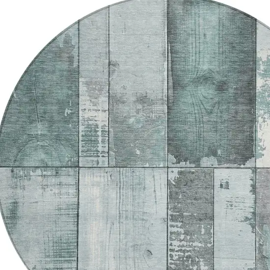 8' Pale Aqua And Gray Round Geometric Washable Indoor Outdoor Area Rug Photo 8