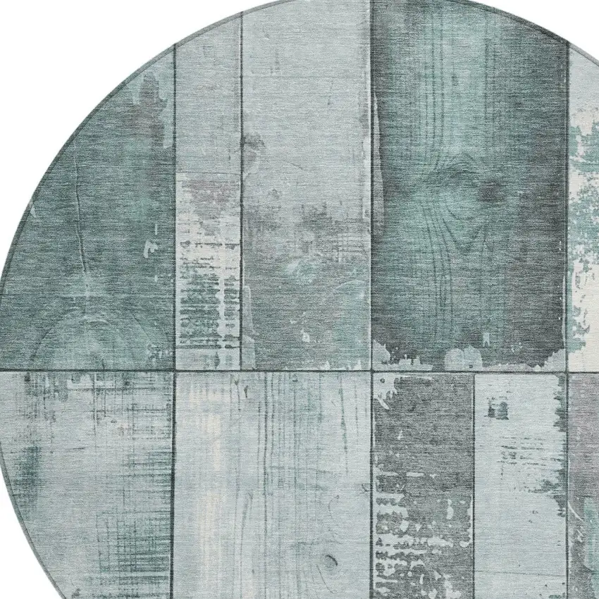 8' Pale Aqua And Gray Round Geometric Washable Indoor Outdoor Area Rug Photo 8